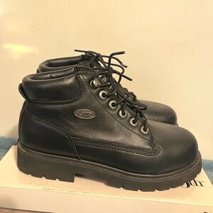 Lugz Black Leather slip  resistant steel toe Boots women’s  8.5
